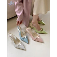 Mũi Nhọn Màu Đen Tính Khí Giày Sandal Cao Gót Gót Giày Cổ Tích 2024 Phong Cách Mới Xuân Hè Phong Cách Pháp Váy Giày