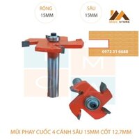 MŨI SOI GỖ - MŨI CUỐC GỖ 4 CÁNH RỘNG 15MM SÂU 15 MM - MŨI PHAY RÃNH ĐẦU BI