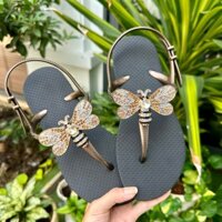 [Mũi Tròn] GIÀY SANDAL MŨI TRÒN NHIỀU MÀU GẮN CHARM ONG VÀNG SANG TRỌNG ÊM ÁI CHẤT CAO SU