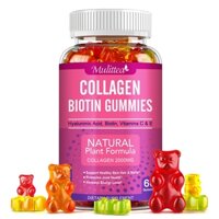 Mulittea Collagen Biotin Gummies Collagen 2000 Mg + Axit Hyaluronic + Biotin + Vitamin C & E, hỗ trợ làn da khỏe mạnh, tóc & móng tay, thúc đẩy sức khỏe khớp, tăng mức năng lượng