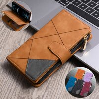 Multi Card Wallet Samsung Note 20 Ultra 10 Plus Lite S10 S10E A91 A81 M80S M60s Hand Strap Zipper Leather Case with Vertical Line Flip Cover