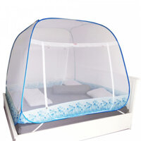 Mùng Chụp Cao Cấp Mộc Miên- Tự Bung Đỉnh Rộng Có Viền Chân - Trăng Viền Xanh - 2mx2m2 - 3 cửa