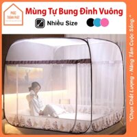 Mùng Chụp Tự Bung Đỉnh Vuông 2 Cửa Cao Cấp Hàng Loại 1 Siêu Rộng Màn Vải Tuyn Chống Mũi Người Lớn 1m6 1m8 2m 2m2