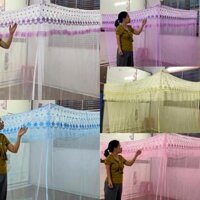 Mùng Ngủ giăng dây, (Diềm Thêu Ren 3 cạnh, loại không có cửa). vải voan lạnh, màn ngủ chống muỗi