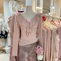 Mười ba hàng Mới Mùa thu Áo len chui đầu cổ lá sen khí chất phong cách nhẹ nhàng cổ chữ V