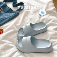 Muối biển xanh ~Giày Sandal Bên Ngoài Dày Màu Trắng Khổng Lồ Dép Nữ Mùa Hè Ngoài Mặc Thoáng Khí Đi Biển Chống Trơn Trượt Dép Hợp Thời Trang