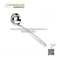 Muôi múc lẩu, vá inox ăn lẩu cán inox hoa văn chiếc lá đặc 7cm