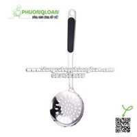 Muôi múc lẩu, vá inox ăn lẩu cán nhựa đen thủng 10cm