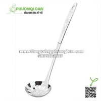 Muôi múc lẩu, vá inox ăn lẩu cán inox hoa văn bông hoa thủng 7cm