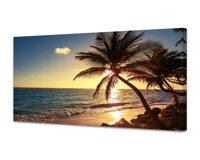 Muolunna S04962 Wall Art Decor Large Canvas Print Picture Sunset Ocean Beach Waves 1 Panel Coconut Tree Scenery Painting Artwork for Office Home De...