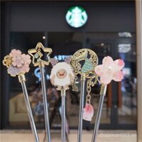 Muỗng cà phê Starbucks, que khuấy, Đuôi Nàng tiên cá, nốt nhạc Quái Vật Tuyết hoa anh đào, cán dài, thìa Bạc Vàng bằng thép không gỉ