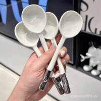 Muỗng canh cán dài đáng yêu nổi tiếng trên mạng ins thìa canh gốm sứ thìa ăn cơm gia dụng kiểu Nhật