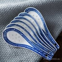 Muỗng gốm sứ Muỗng súp nhỏ Muỗng gốm sứ Jingdezhen Muỗng tinh tế màu xanh và trắng Muỗng tinh tế gia dụng Muỗng dài