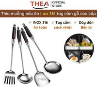 Muỗng inox, muôi múc canh, thìa, xẻng inox 316 chiên xào nấu ăn tay cầm gỗ cách nhiệt cao cấp - THEA