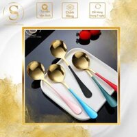 Muỗng Thìa Ăn Cơm Inox 304 Cao Cấp Không Gỉ Vàng Windsor Gold Cán Màu