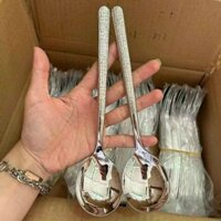 Muỗng, Thìa Múc Canh, Ăn Soup Cán Dài Viền Hoa Văn Sang Trọng, Chất Liệu Inox Sáng Bóng Không GỈ Set Phong Cách Hàn Quốc