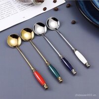 Muỗng trộn cán gốm thìa cà phê thìa Trà Sữa Inox thìa nhỏ Thìa tráng miệng thìa cốc phong cách Châu Âu cổ điển sáng tạo