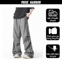 Muse HARBOR Quần nam mùa hè xu hướng mới thời trang đường phố cao cấp nhanh khô sọc ống rộng dáng rộng phù hợp với quần yếm cao cấp