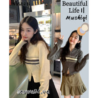 Mushiqi Áo sweater Kẻ Sọc Phong Cách Hàn Quốc Cho Nữ