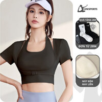 [Mút May Liền] Áo tập gym nữ tay ngắn BIG SIZE, áo croptop có đệm mút nâng ngực, áo thun nữ tập gym yoga pilates CROP14