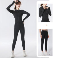 [Mút may liền] Bộ đồ tập gym yoga nữ big size, áo khoác tay dài kéo khoá quần leggingtập gym nâng mông SET22