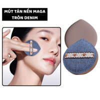 Mút Tán Nền MAGA Hình Giọt Nước Vải Jean Hoa Cúc – Dễ Cầm, Tán Kem Nhanh, Không Vón Cục