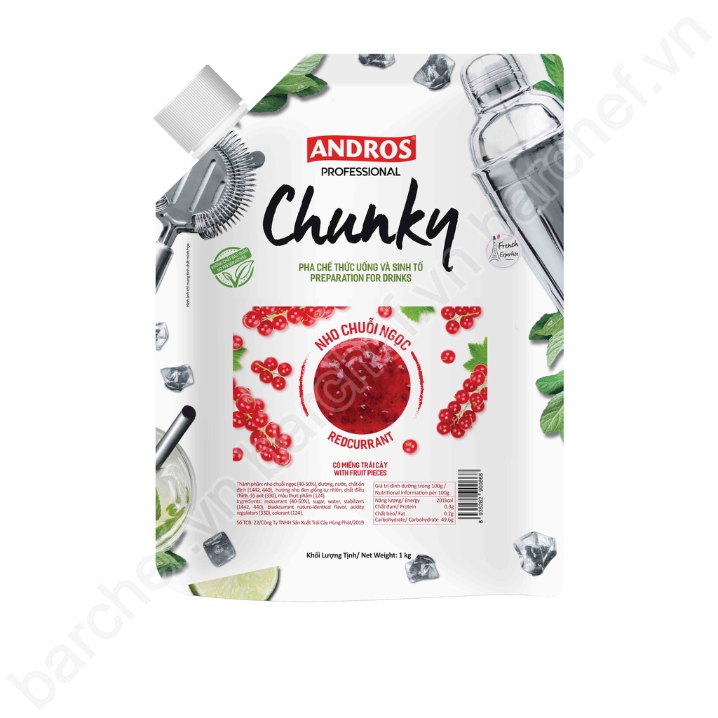 Mứt trái cây Andros Chunky nho chuỗi ngọc – túi 1kg