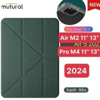 🌟MUTURAL 2024🌟ốp lưng 2 mặt Bao da GẤP TAM GIÁC 3 SỌC IPAD PRO AIR 6 M2 M4 11 13 2024 MINI 7 KÈM KHE ĐỰNG BÚT