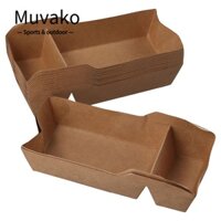 Muvako 100 gói khay phục vụ thực phẩm, bìa giấy 2 ngăn thuyền thực phẩm bằng giấy kraft, khay đóng gói thức ăn nhanh hình chữ nhật màu nâu thân thiện với môi trường mang ra