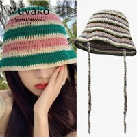 Muvako Mũ Len Đan Móc Rỗng Hình Hoa Hướng Dương / Kẻ Sọc Cầu Vồng Dễ Thương ins Dành Cho Bạn Nữ