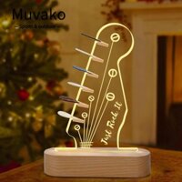 Muvako Picks Giá Để Đồ Có Đèn Ngủ, Đế Bằng Gỗ Acrylic Pick Holder Light, Sáng Tạo Headstock Hình Hiển Thị Giá Đỡ Ánh Sáng Phụ Kiện Đàn Guitar