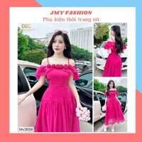 MV2658, V5208 Váy hồng xòe trễ vai đính hoa ngực sang chảnh [Dolce Viva Colection (DVC)] đầm hồng 2 dây trễ vai nữ tính