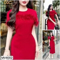 MV4002 Đầm váy đỏ body thiết kế phối lông sang trọng đi tiệc đi chơi Hàng Chính Hãng DVC