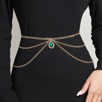 MW3200 Châu Âu và Mỹ waist chain Mặt dây chuyền đá quý pha lê màu xanh lá cây nhiều lớp sóng bên Xích thắt lưng Xích thắt lưng