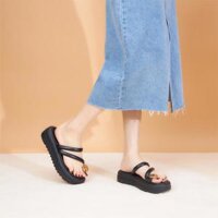 MWC 8322 - Dép Nữ Đế Bánh Mì Cao 5cm Quai Tròn Chéo Đính Khoen Kim Loại Thời Trang