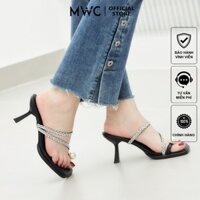 MWC G019 - Dép Cao Gót Xỏ Ngón Quai Mảnh Đính Đá Thanh Lịch