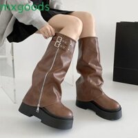 Mxgoods Giày đi xe đạp nữ, Giày bốt cao đến đầu gối thiết kế mới dành cho nữ, Bông tai Harajuku Y2K Punk Phong cách đường phố dài Booties Girls