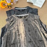 Mỹ High Street Rách Không Tay Áo Thun Nam Thiết Kế Niche Mùa Hè Kích Thước Lớn Nhanh Khô Thể Thao Thể Dục Áo Vest xingzhe.my20250308