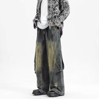 Mỹ High Street Retro Công Nghiệp Nặng Đau Khổ Rửa Quần Jean Nam Thu Đông Phù Hợp Với Khâu Thẳng W