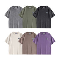 Mỹ Hợp Thời Trang Retro Nặng Đau Khổ Giặt Thủ Công Áo Thun High Street Tay Ngắn Nam Nữ Cùng Phong Cách