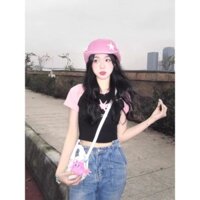 Mỹ Raglan Tay Ngắn Nữ Mùa Hè Phong Cách Mới In Hình Ngôi Sao Áo Thun Ngắn Top