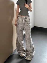 Mỹ Retro Đau Khổ Trầy Xước Rửa Bẩn Ống Rộng Hot Girl Quần Jean Nam Nữ Thiết Kế Mùa Xuân Cảm Giác Wasteland Phong Cách Quần Sàn