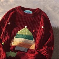 Mỹ Retro Đổ Xô Giáng Sinh Áo Len Đỏ Nam Nữ Mùa Đông Phố Cao Cấp Mặc Rời Thường Ngày Cặp Đôi Dệt Kim Hợp Thời Trang / Hạt 11.29
