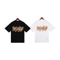 Mỹ Retro Đường Phố Đau Khổ Chữ Vàng In Hình Rời Nửa Tay Áo Thun Nam Nữ Tương Phản Phong Cách Cotton Nguyên Chất Đơn Giản Niche