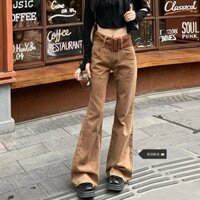 Mỹ retro hot girl jeans thiết kế của phụ nữ cảm giác eo cao giảm béo quần ống loe siêu nhỏ