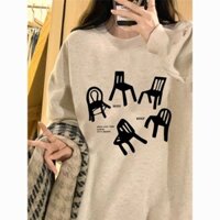 Mỹ Retro Mùa Xuân Thu Cổ Tròn Áo oversize Rời Cotton Nguyên Chất Dày Lông Cừu Lót Sinh Viên 2025.1.9