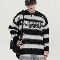 Mỹ Retro Ngôi Sao Sọc Mohair Áo Len Nam Đen Đỏ M-2XL Mùa Đông Dạo Phố Rời Cặp Đôi Thường Ngày Phù Hợp Với Đan Top