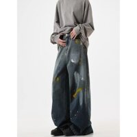 Mỹ Retro Sơn Điểm Quần Jean Nam Cao Cấp Thẳng Ống Rộng Quần 2025 Mới Thường Ngày Đa Năng Quần