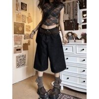 Mỹ Retro Unisex Phong Cách Rộng Quần Short Denim Nữ Mùa Hè Cao Cấp Thiết Kế Đường Phố Rời Ôm Hơn Nhìn Thẳng Quần Crop / 11.5