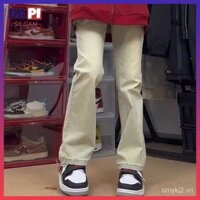 Mỹ Retro vibe Quần Nam Cao Cấp Thu Đông Hơi Lông Cừu Vàng Bùn Quần Jean Lông Cừu Lót Slim fit Quần Thẳng